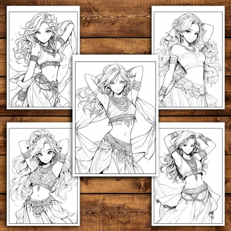 Carte de colorat pentru relaxare si antistres, 50 de ilustratii, Anime Belly Dancers, 106 pagini [3]