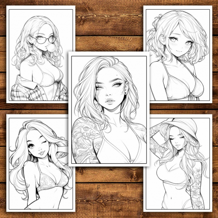 Carte de colorat pentru relaxare si antistres, 50 de ilustratii, Anime Bikini Girls, 106 pagini [4]