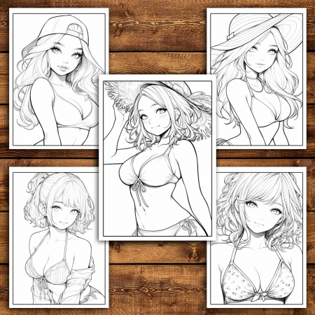 Carte de colorat pentru relaxare si antistres, 50 de ilustratii, Anime Bikini Girls, 106 pagini [3]