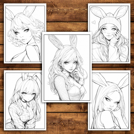 Carte de colorat pentru relaxare si antistres, 50 de ilustratii, Anime Bunny Girls, 106 pagini [5]