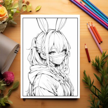 Carte de colorat pentru relaxare si antistres, 50 de ilustratii, Anime Bunny Girls, 106 pagini [2]