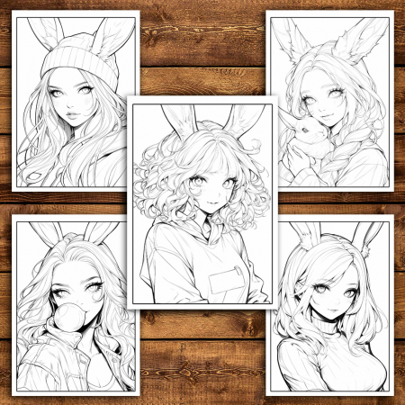 Carte de colorat pentru relaxare si antistres, 50 de ilustratii, Anime Bunny Girls, 106 pagini [3]