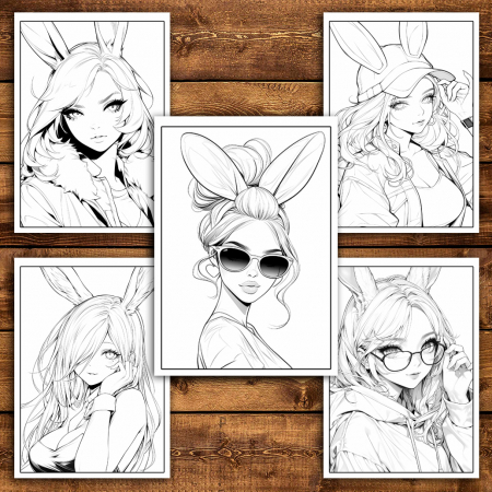 Carte de colorat pentru relaxare si antistres, 50 de ilustratii, Anime Bunny Girls, 106 pagini [4]