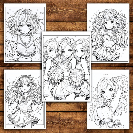Carte de colorat pentru relaxare si antistres, 50 de ilustratii, Anime Cheerleaders, 106 pagini [4]