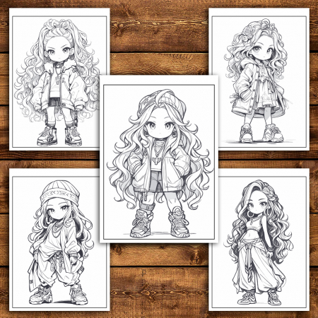 Carte de colorat pentru relaxare si antistres, 50 de ilustratii, Anime Chibi Boemian Girls, 106 pagini [3]