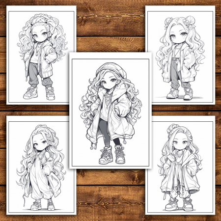 Carte de colorat pentru relaxare si antistres, 50 de ilustratii, Anime Chibi Boemian Girls, 106 pagini [4]