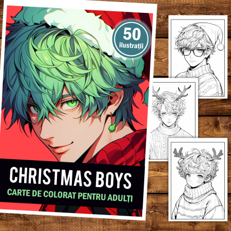 Carte de colorat pentru relaxare si antistres, 50 de ilustratii, Anime Christmas Boys, 106 pagini [1]