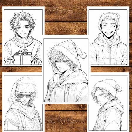 Carte de colorat pentru relaxare si antistres, 50 de ilustratii, Anime Christmas Boys, 106 pagini [5]