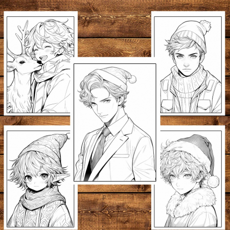 Carte de colorat pentru relaxare si antistres, 50 de ilustratii, Anime Christmas Boys, 106 pagini [3]