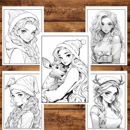 Carte de colorat pentru relaxare si antistres, 50 de ilustratii, Anime Christmas Girls, 106 pagini [3]