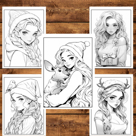 Carte de colorat pentru relaxare si antistres, 50 de ilustratii, Anime Christmas Girls, 106 pagini [3]