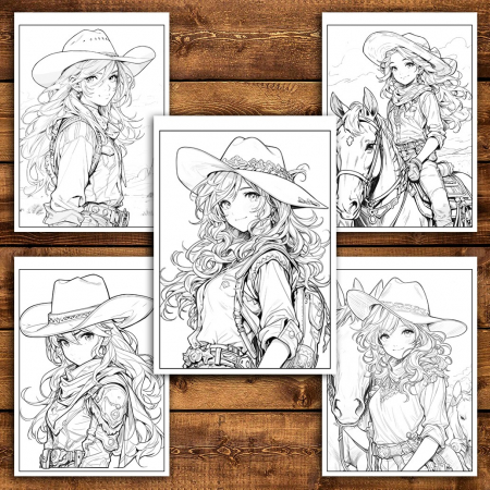 Carte de colorat pentru relaxare si antistres, 50 de ilustratii, Anime Cowboy Girls, 106 pagini [4]