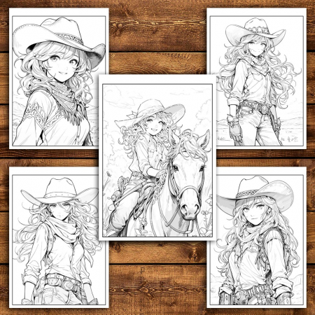 Carte de colorat pentru relaxare si antistres, 50 de ilustratii, Anime Cowboy Girls, 106 pagini [3]