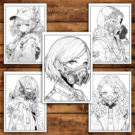 Carte de colorat pentru relaxare si antistres, 50 de ilustratii, Anime Cyberpunk Girls, 106 pagini [3]