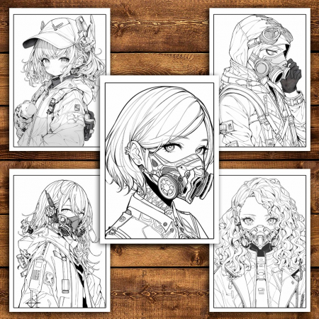Carte de colorat pentru relaxare si antistres, 50 de ilustratii, Anime Cyberpunk Girls, 106 pagini [3]