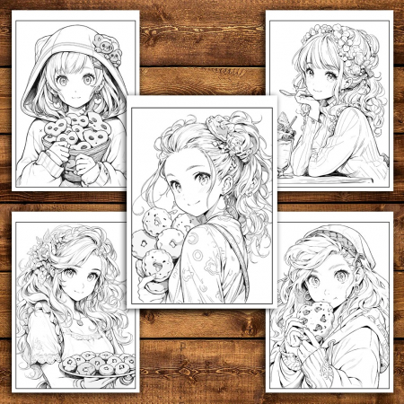 Carte de colorat pentru relaxare si antistres, 50 de ilustratii, Anime Dessert Girls - VolumulI I, 106 pagini [4]