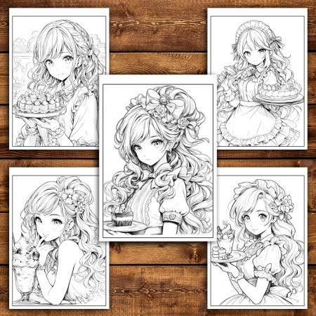 Carte de colorat pentru relaxare si antistres, 50 de ilustratii, Anime Dessert Girls - VolumulI I, 106 pagini [3]