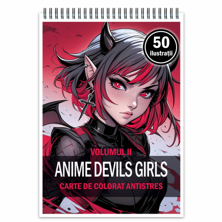 Fete Anime - Carte de colorat pentru relaxare si antistres, 50 de ilustratii, Anime Devils Girls, 106 pagini