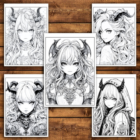 Carte de colorat pentru relaxare si antistres, 50 de ilustratii, Anime Devils Girls, 106 pagini [3]