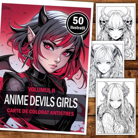 Carte de colorat pentru relaxare si antistres, 50 de ilustratii, Anime Devils Girls, 106 pagini [1]
