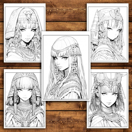 Carte de colorat pentru relaxare si antistres, 50 de ilustratii, Anime Egyptian Girls, 106 pagini [4]
