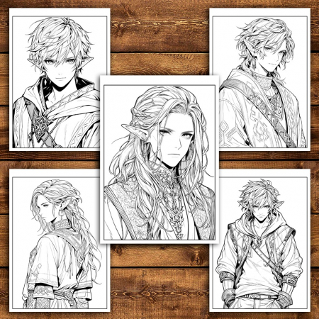 Carte de colorat pentru relaxare si antistres, 50 de ilustratii, Anime Elf Boys - Volumul II, 106 pagini [3]