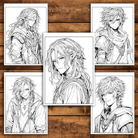 Carte de colorat pentru relaxare si antistres, 50 de ilustratii, Anime Elf Boys - Volumul II, 106 pagini [4]