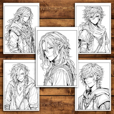 Carte de colorat pentru relaxare si antistres, 50 de ilustratii, Anime Elf Boys - Volumul II, 106 pagini [4]