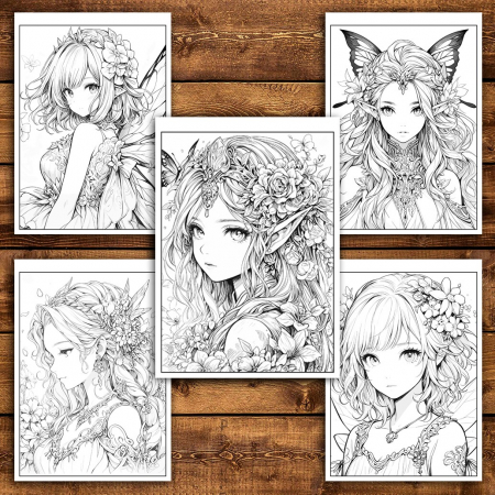 Carte de colorat pentru relaxare si antistres, 50 de ilustratii, Anime Fairies, 106 pagini [4]