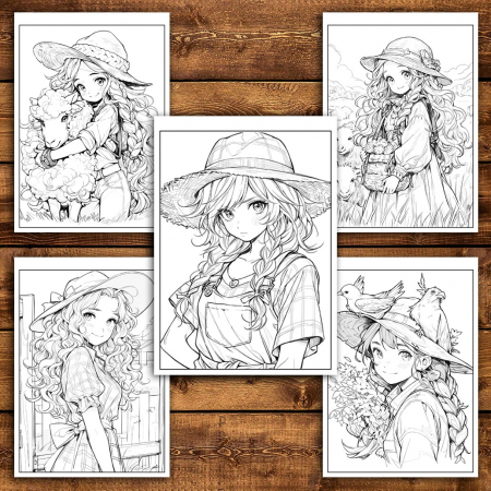 Carte de colorat pentru relaxare si antistres, 50 de ilustratii, Anime Farmer Girls - Volumul II, 106 pagini [4]