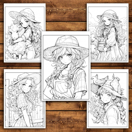 Carte de colorat pentru relaxare si antistres, 50 de ilustratii, Anime Farmer Girls - Volumul II, 106 pagini [4]