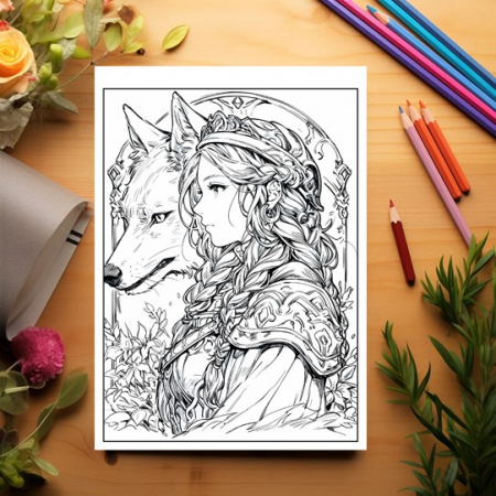 Carte de colorat pentru relaxare si antistres, 50 de ilustratii, Anime Girls with Animals, 106 pagini [2]