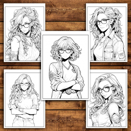 Carte de colorat pentru relaxare si antistres, 50 de ilustratii, Anime Girls with Glasses - Volumul II, 106 pagini [3]