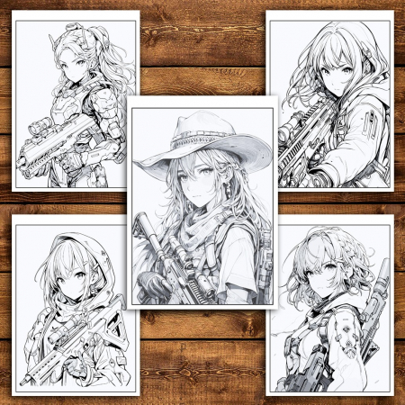 Carte de colorat pentru relaxare si antistres, 50 de ilustratii, Anime Girls with Guns, 106 pagini [3]