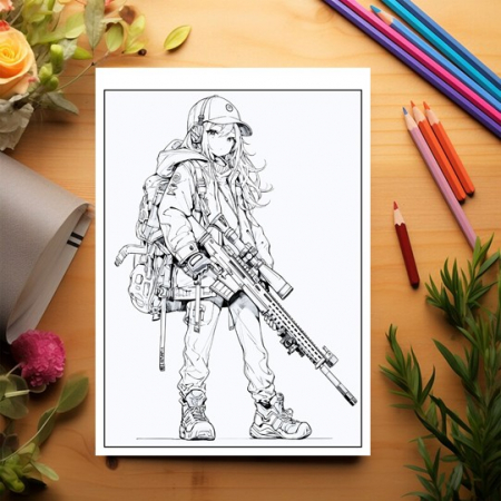 Carte de colorat pentru relaxare si antistres, 50 de ilustratii, Anime Girls with Guns, 106 pagini [2]