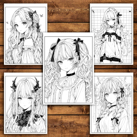 Carte de colorat pentru relaxare si antistres, 50 de ilustratii, Anime Goth Girls - Volumul II, 106 pagini [3]