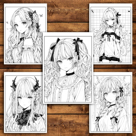 Carte de colorat pentru relaxare si antistres, 50 de ilustratii, Anime Goth Girls - Volumul II, 106 pagini [3]