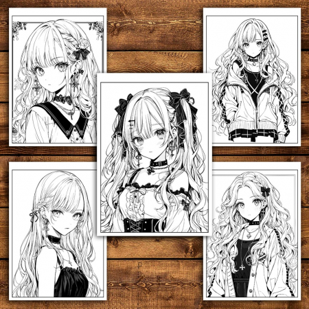 Carte de colorat pentru relaxare si antistres, 50 de ilustratii, Anime Goth Girls - Volumul II, 106 pagini [4]