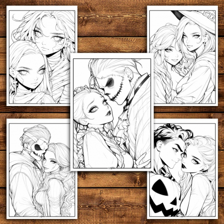 Carte de colorat pentru relaxare si antistres, 50 de ilustratii, Anime Halloween Couples, 106 pagini [3]