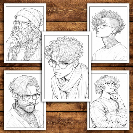 Carte de colorat pentru relaxare si antistres, 50 de ilustratii, Anime Hipster Boys, 106 pagini [3]