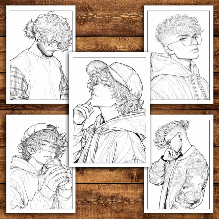 Carte de colorat pentru relaxare si antistres, 50 de ilustratii, Anime Hipster Boys, 106 pagini [4]