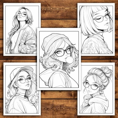 Carte de colorat pentru relaxare si antistres, 50 de ilustratii, Anime Hipster Girls, 106 pagini [3]