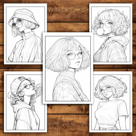 Carte de colorat pentru relaxare si antistres, 50 de ilustratii, Anime Hipster Girls, 106 pagini [5]