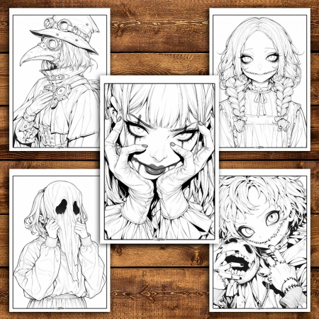 Carte de colorat pentru relaxare si antistres, 50 de ilustratii, Anime Horror Vibes, 106 pagini [3]