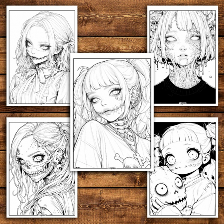 Carte de colorat pentru relaxare si antistres, 50 de ilustratii, Anime Horror Vibes, 106 pagini [4]