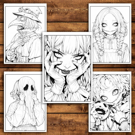 Carte de colorat pentru relaxare si antistres, 50 de ilustratii, Anime Horror Vibes, 106 pagini [3]