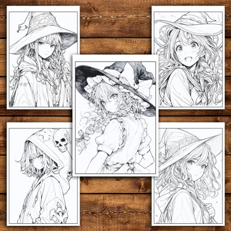 Carte de colorat pentru relaxare si antistres, 50 de ilustratii, Anime Mage Girls, 106 pagini [3]