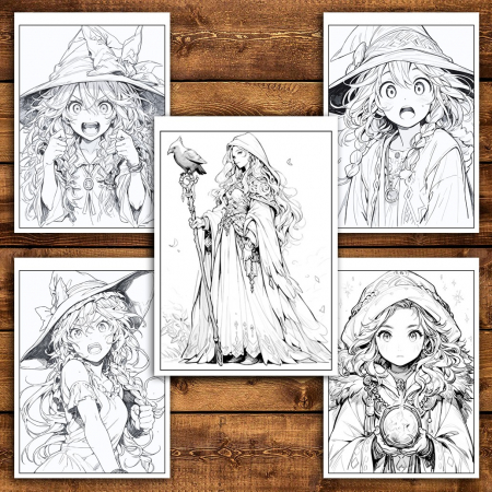 Carte de colorat pentru relaxare si antistres, 50 de ilustratii, Anime Mage Girls, 106 pagini [4]