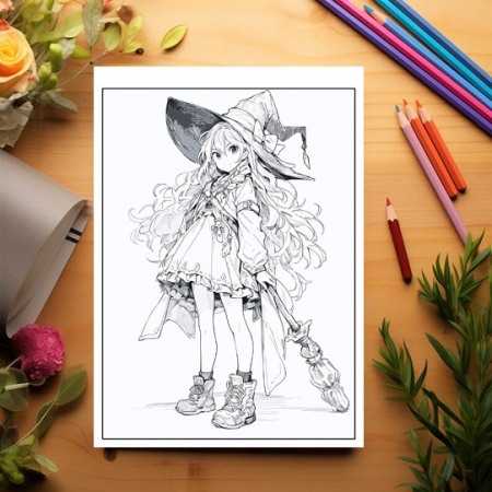 Carte de colorat pentru relaxare si antistres, 50 de ilustratii, Anime Mage Girls, 106 pagini [2]