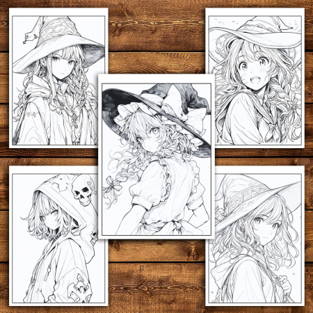 Carte de colorat pentru relaxare si antistres, 50 de ilustratii, Anime Mage Girls, 106 pagini [3]